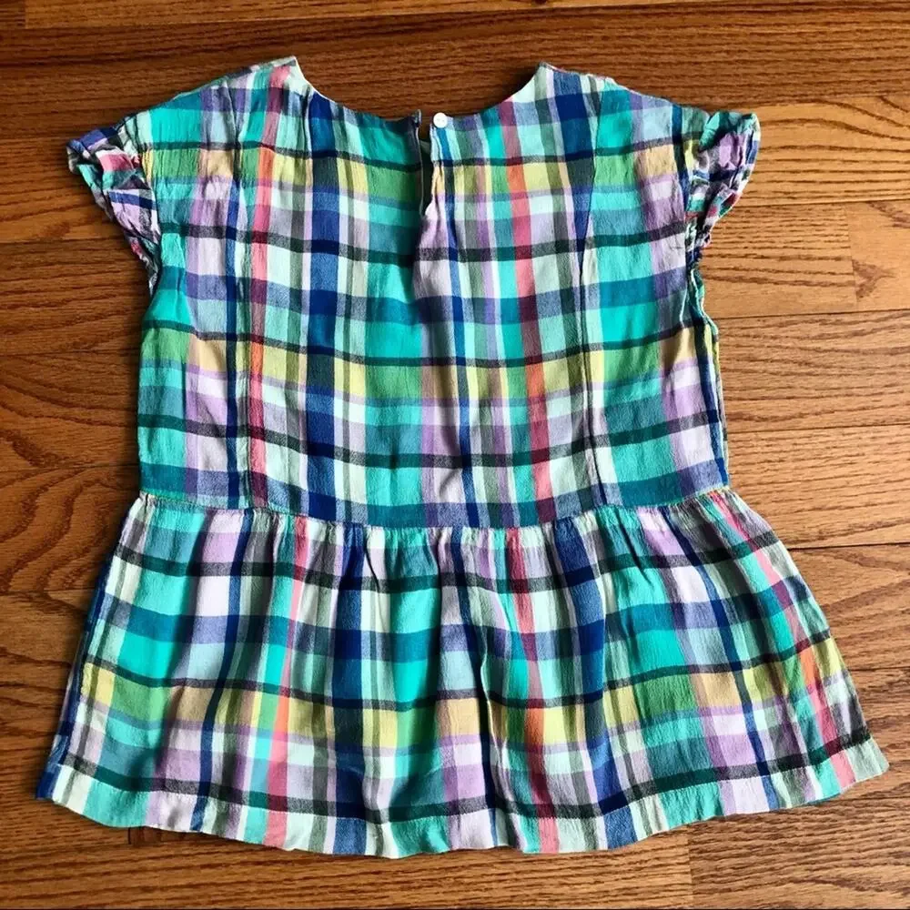 GAP KIDS Plaid Multicolor Peplum Top Short Sleeve Lined Girl’s Size XL